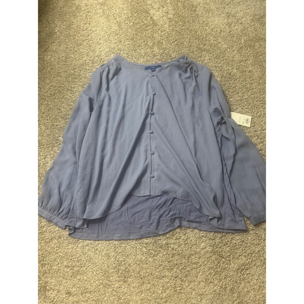 Apt. 9 Womens XXL Iris Garden Vneck Button Down Blouse Blue Mixed Media Top